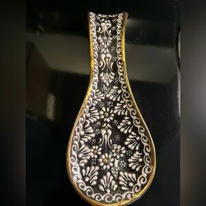 Black and White,Gold Handprinted Decorative Spoon Rest